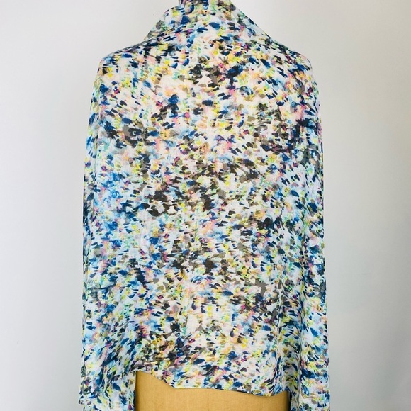 Multicolor Abstract Watercolor Print Oversized Scarf, Lightweight Wrap - Picture 4 of 5